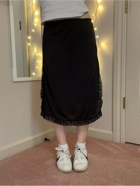 Vintage Black Slip Midi Skirt